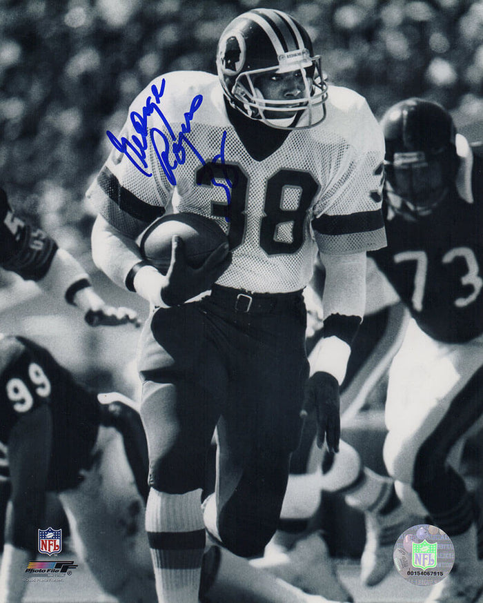 George Rogers Autographed Washington Football Team B&W White Jersey Action 8x10 Photo-Powers Sports Memorabilia