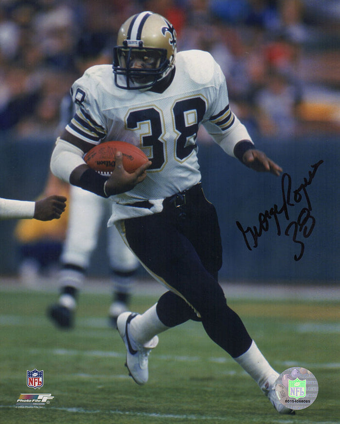 George Rogers Autographed New Orleans Saints White Jersey Action 8x10 Photo-Powers Sports Memorabilia