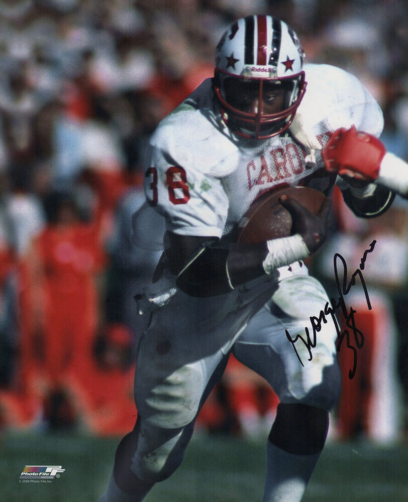 George Rogers Autographed South Carolina Gamecocks White Jersey Action 8x10 Photo-Powers Sports Memorabilia