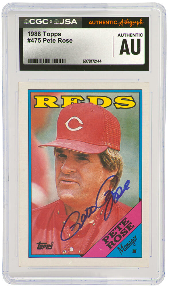 Pete Rose Cincinnati Reds Autographed 1988 Topps Manager Baseball Card #475-Powers Sports Memorabilia
