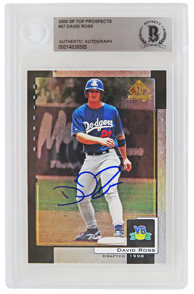 David Ross Autographed Dodgers 2000 SP Top Prospect Rookie Baseball Card #57-Powers Sports Memorabilia