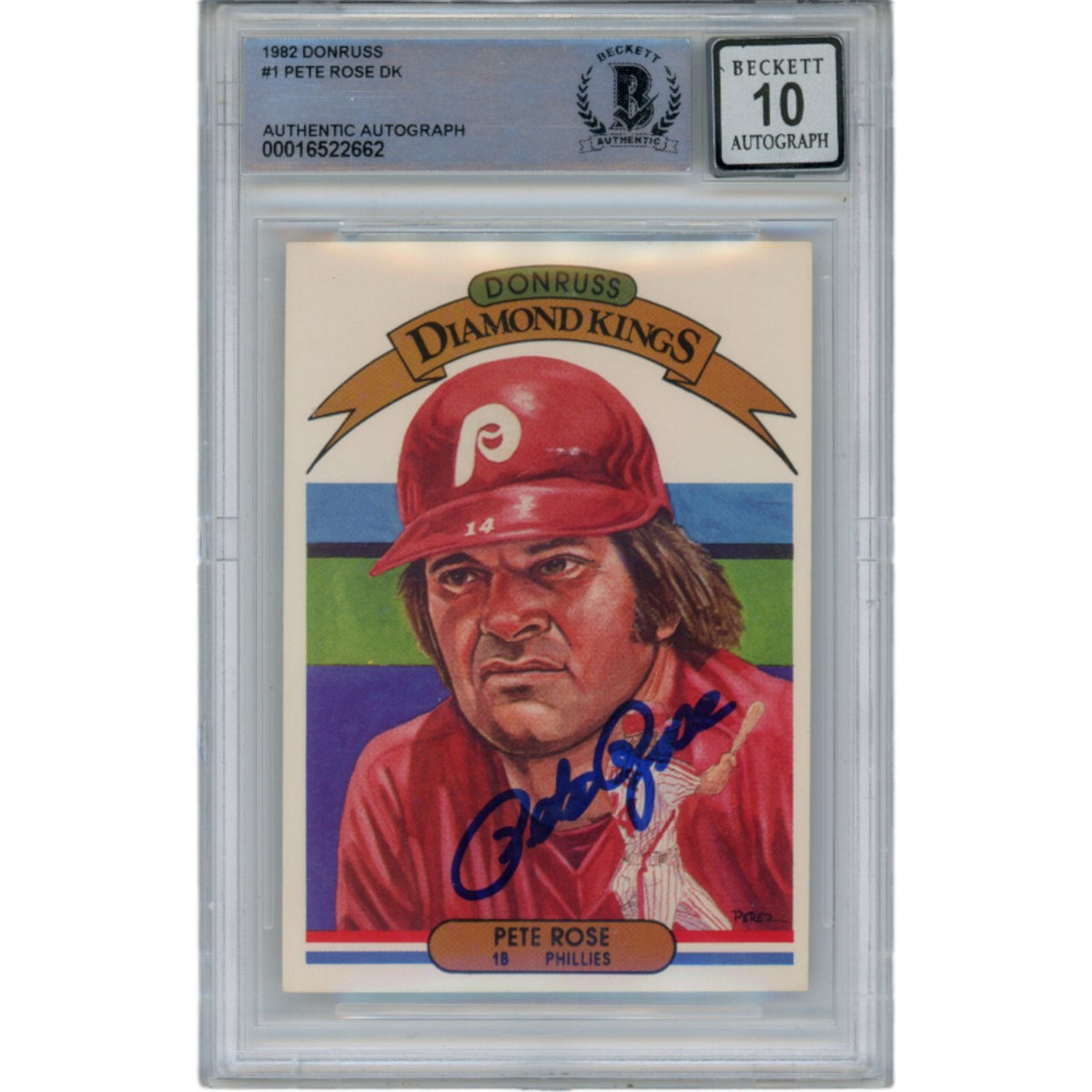 Pete Rose Philadelphia Phillies Signed Card - 1982 Donruss 1 10 Grade Beckett Beckett-Powers Sports Memorabilia
