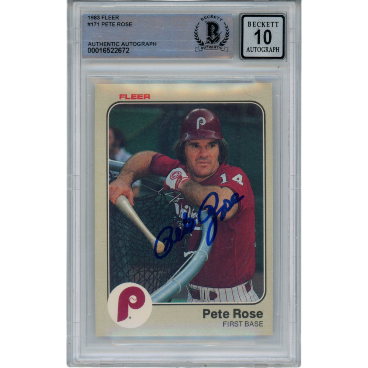 Pete Rose 1983 Fleer 171 10 Grade Trading Signed Card-Powers Sports Memorabilia