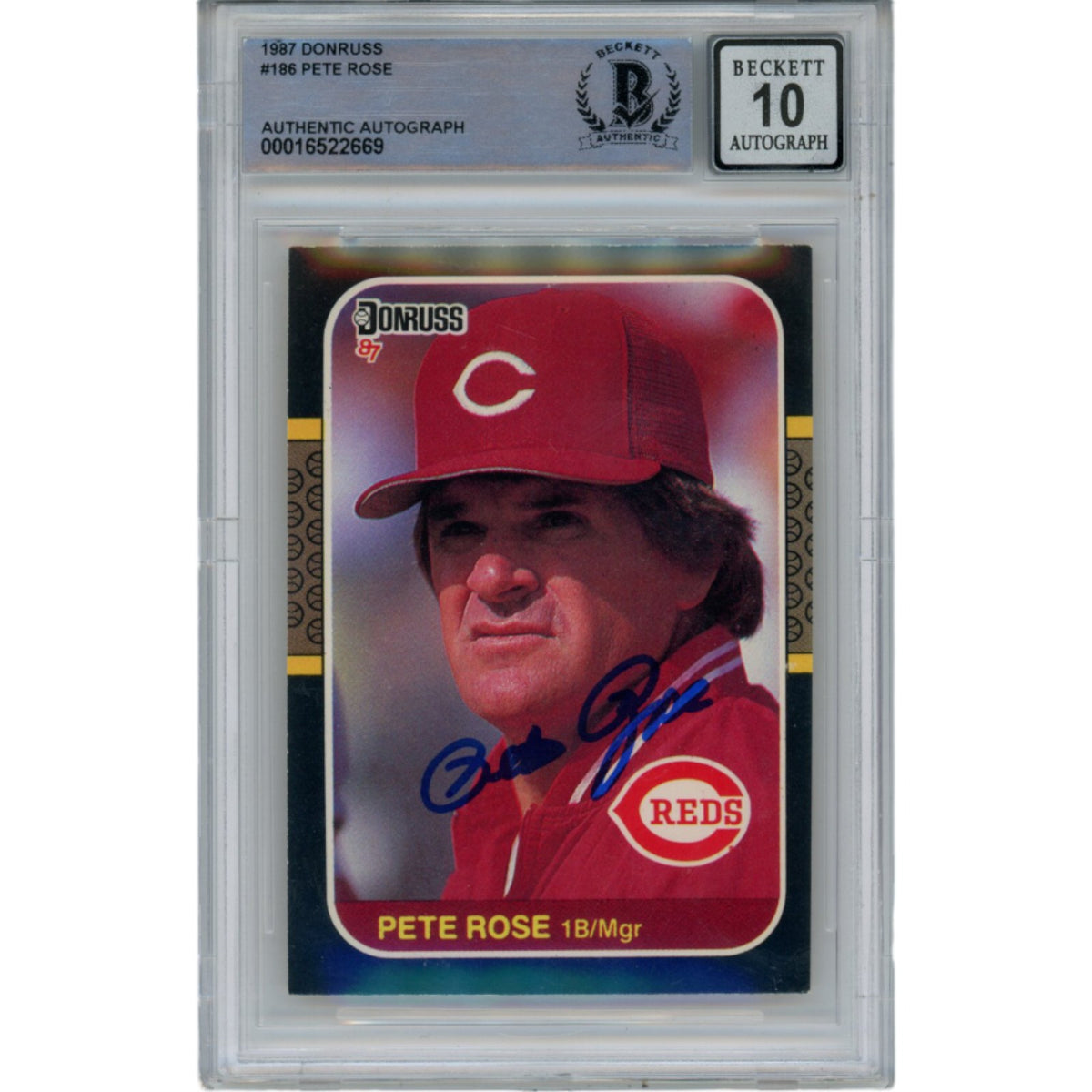 Pete Rose 1987 Donruss 186 10 Grade Trading Signed Card-Powers Sports Memorabilia