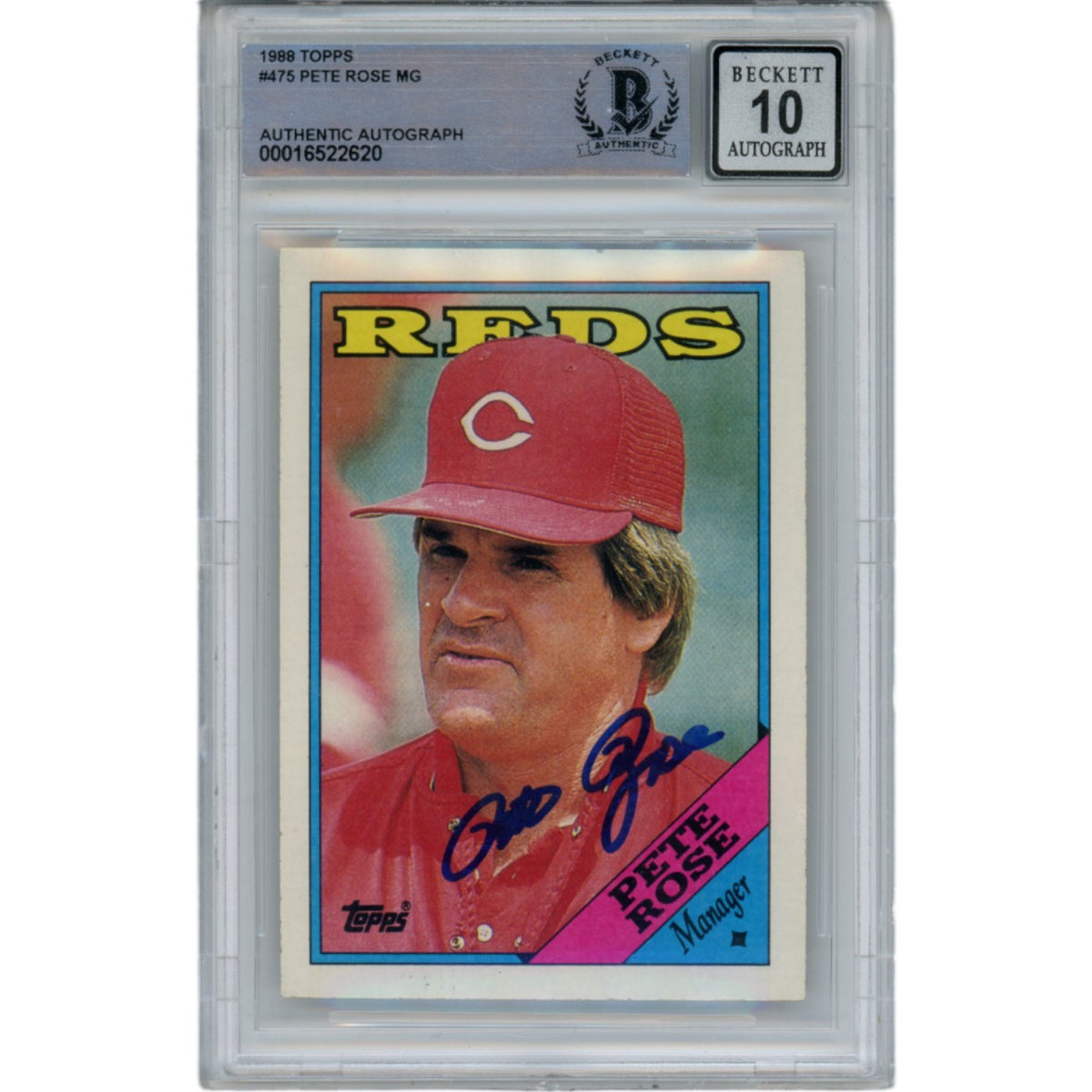 Pete Rose 1988 Topps 475 10 Auto Trading Signed Card-Powers Sports Memorabilia