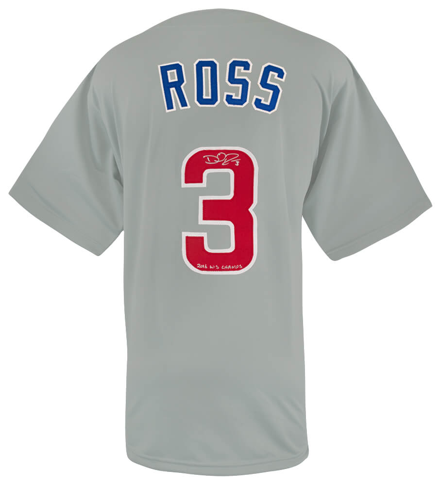 David Ross Autographed Grey Custom Baseball Jersey with 2016 WS Champs-Powers Sports Memorabilia
