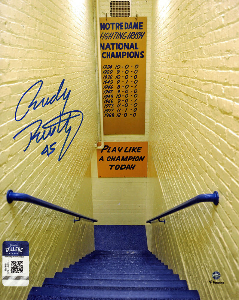 Rudy Ruettiger Autographed Notre Dame Fighting Irish Play Like A Champion Today 8x10 Photo-Powers Sports Memorabilia