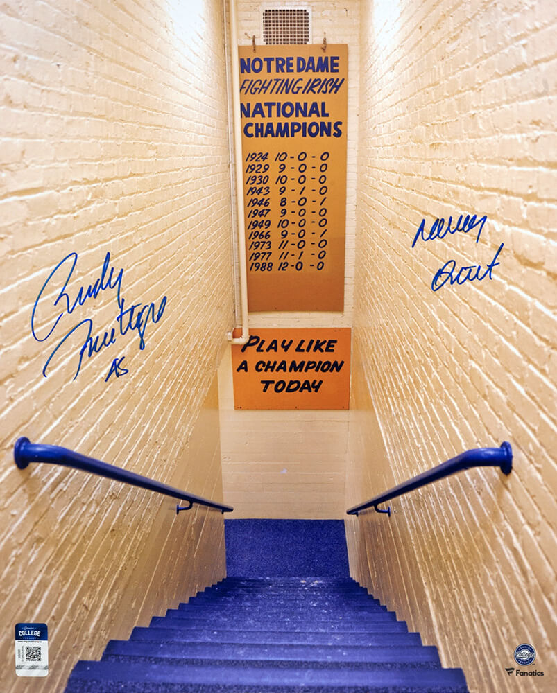 Rudy Ruettiger Autographed Notre Dame Fighting Irish Play Like A Champion Today 16x20 Photo with Never Quit-Powers Sports Memorabilia