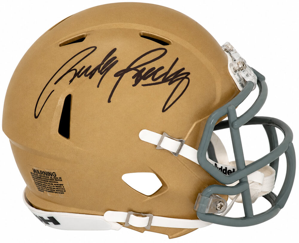 Rudy Ruettiger Autographed Notre Dame Fighting Irish Riddell Speed Mini Helmet-Powers Sports Memorabilia