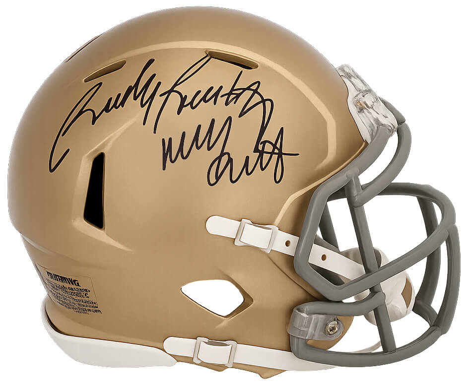 Rudy Ruettiger Autographed Notre Dame Fighting Irish Riddell Speed Mini Helmet with Never Quit-Powers Sports Memorabilia