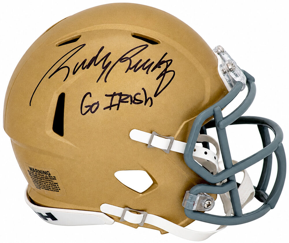 Rudy Ruettiger Autographed Notre Dame Fighting Irish Riddell Speed Mini Helmet with Go Irish-Powers Sports Memorabilia