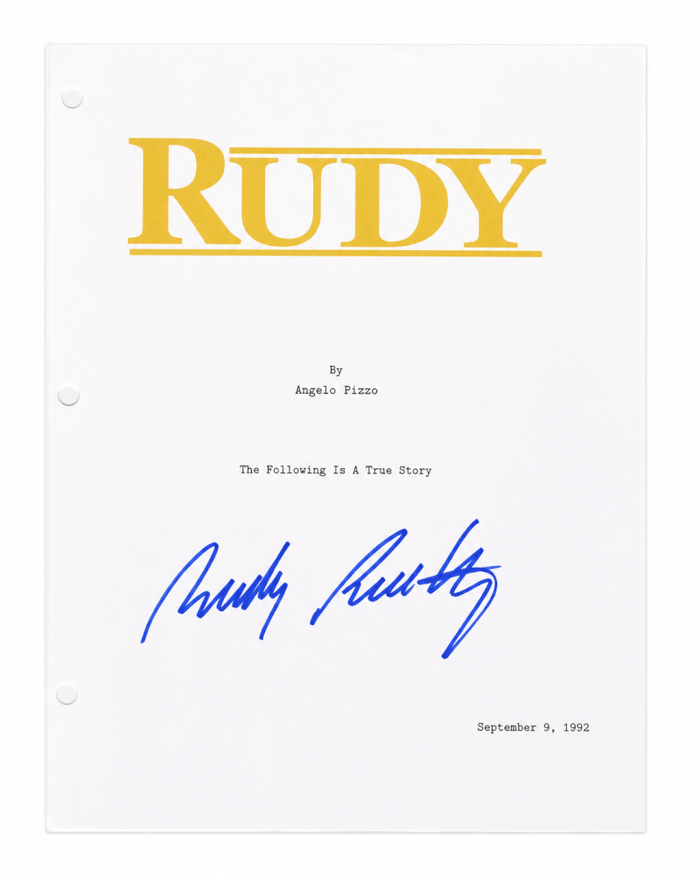 Rudy Ruettiger Autographed Rudy Movie Script Cover Page-Powers Sports Memorabilia