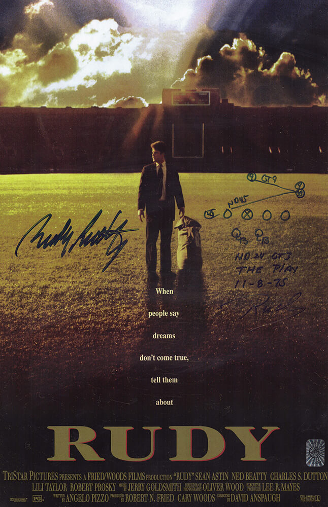 Rudy Ruettiger Autographed 'Rudy' 11x17 Movie Poster-Powers Sports Memorabilia