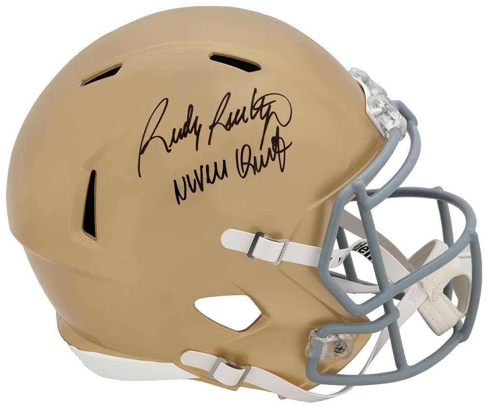 Rudy Ruettiger Autographed Notre Dame Riddell Full Size Speed Replica Helmet with Never Quit!-Powers Sports Memorabilia