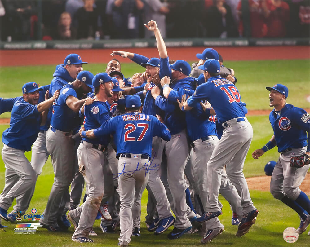 Addison Russell Chicago Cubs Autographed 2016 World Series Team Celebration-Powers Sports Memorabilia