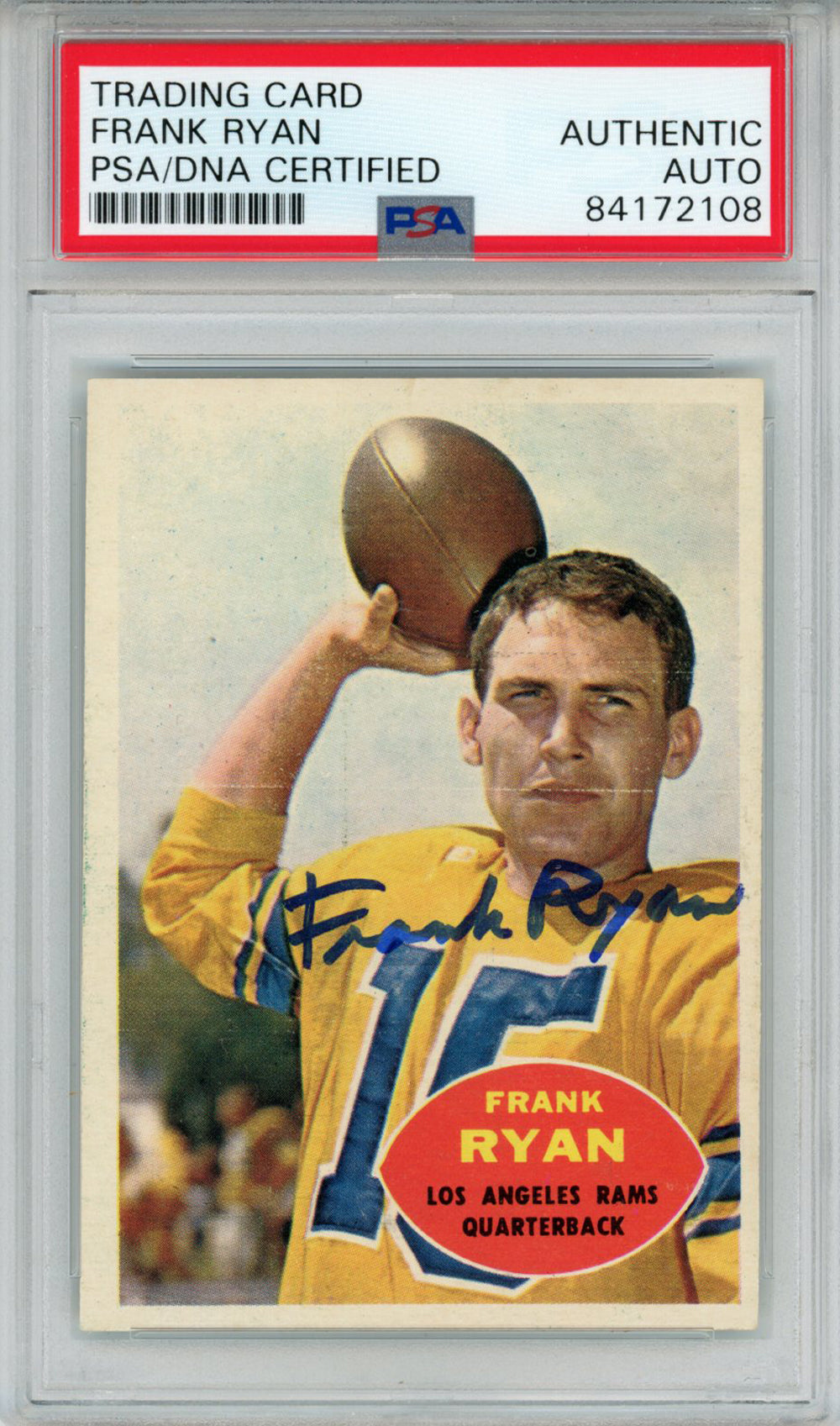Frank Ryan Los Angeles Rams Signed Card - 1960 Topps #62 PSA Slab PSA-Powers Sports Memorabilia