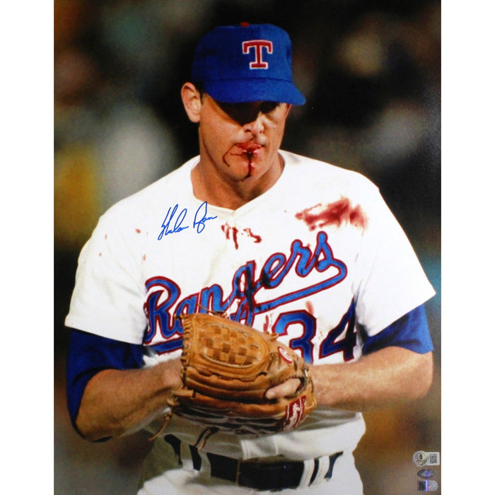 Nolan Ryan Signed Texas Rangers 16x20 Photo Bloody Lip – Beckett Authenticated-Powers Sports Memorabilia
