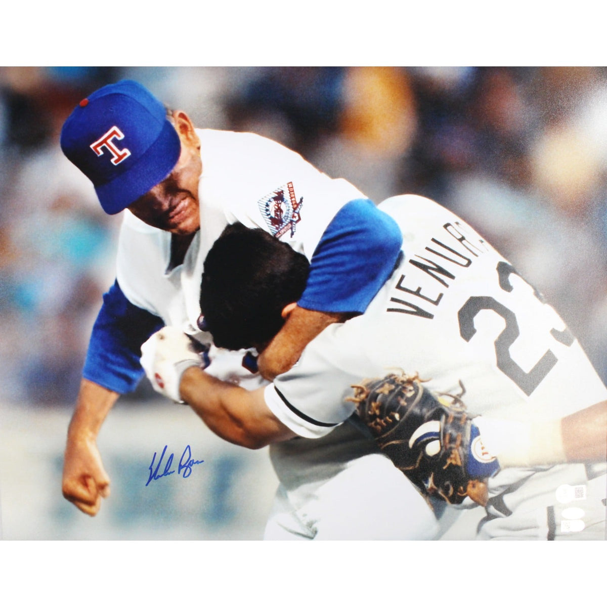 Nolan Ryan Signed Texas Rangers 16x20 Photo Fight – Beckett Authenticated-Powers Sports Memorabilia