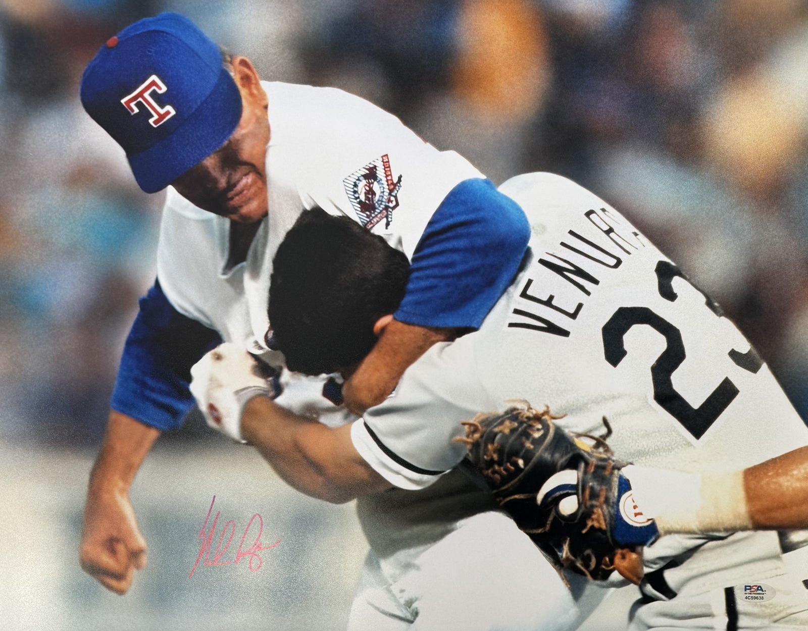 Nolan Ryan Texas Rangers Signed 16x20 Photo Fight Ventura-Powers Sports Memorabilia