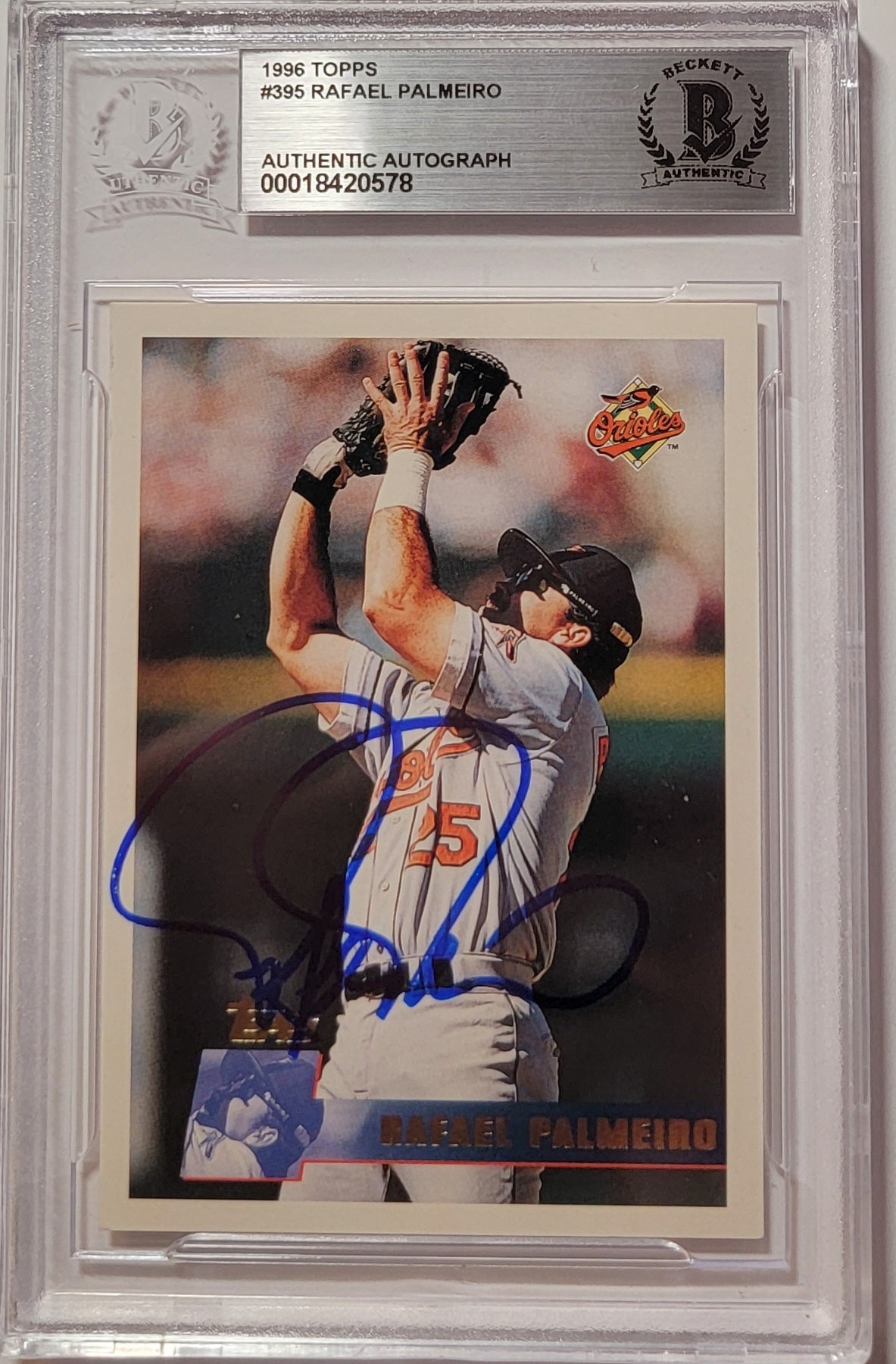 Rafael Palmeiro Signed Baltimore Orioles 1996 Topps #395 Card - Beckett-Powers Sports Memorabilia