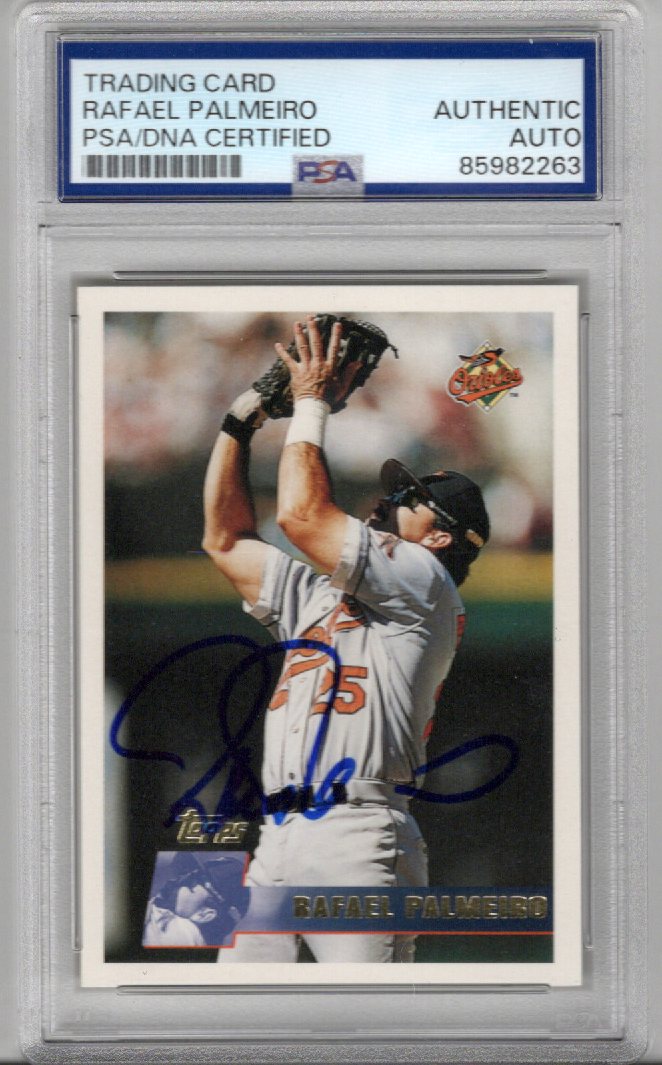 Rafael Palmeiro Signed Baltimore Orioles 1996 Topps Card #395 PSA AUTHENTIC AUTO-Powers Sports Memorabilia