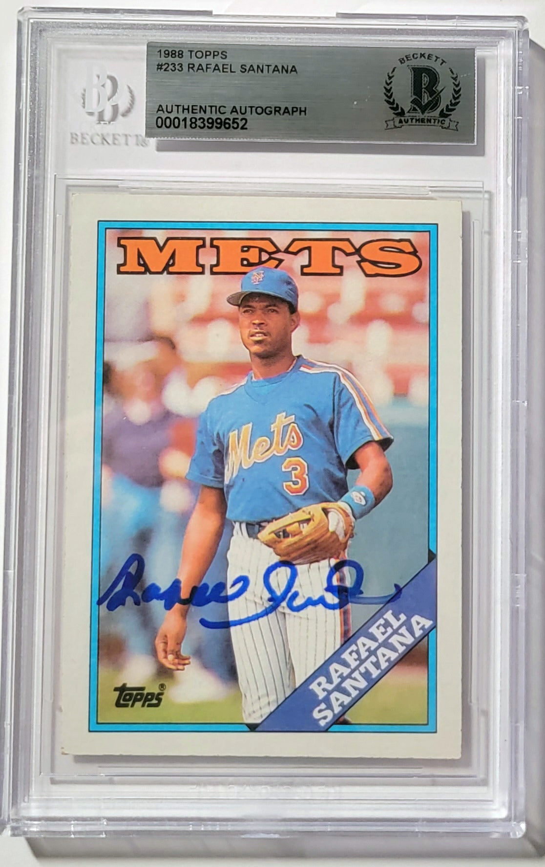 Rafael Santana Signed New York Mets 1988 Topps Card #233 Beckett-Powers Sports Memorabilia