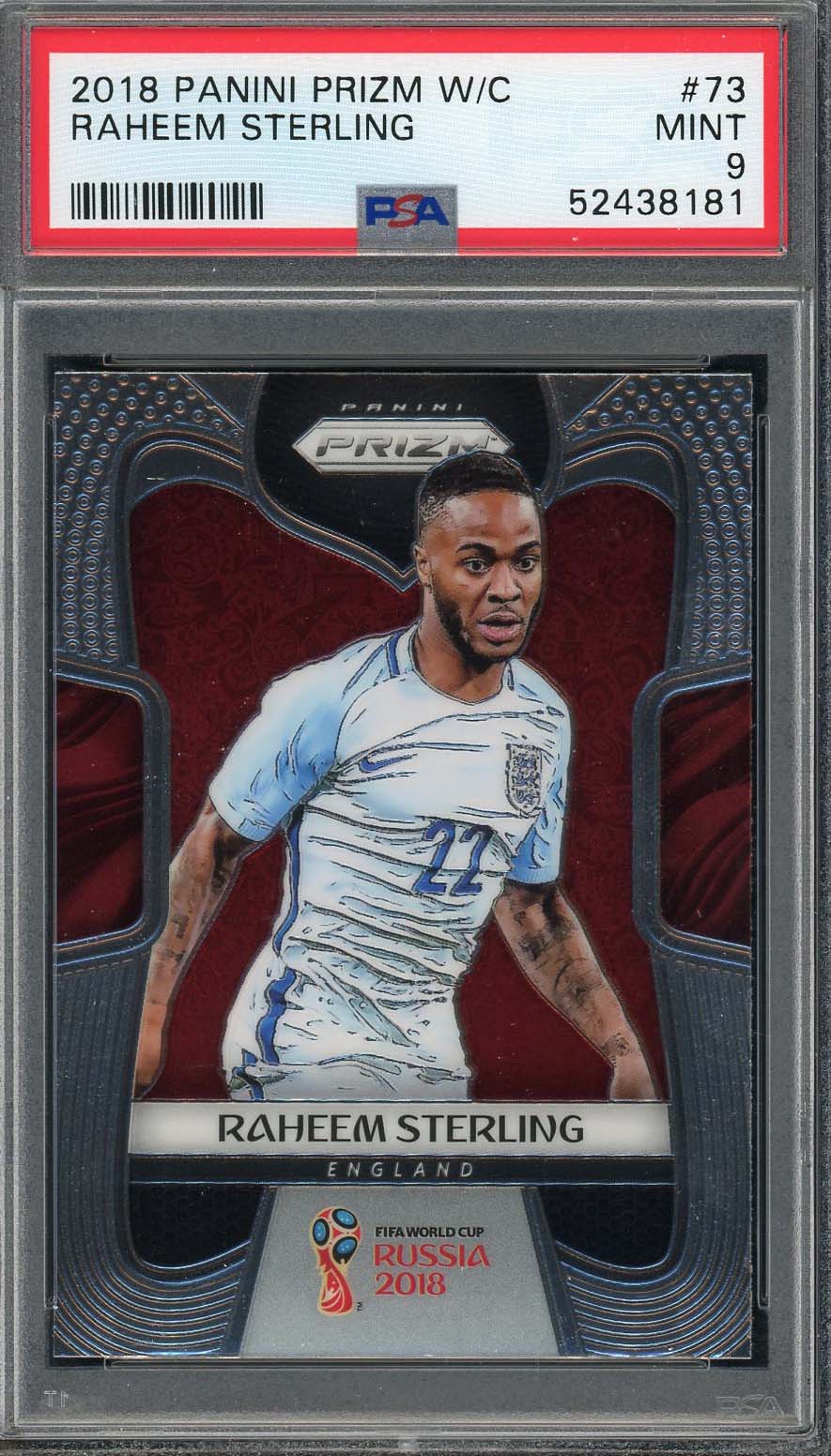 Raheem Sterling 2018 Panini Prizm World Cup Soccer Card #73 Graded PSA 9-Powers Sports Memorabilia
