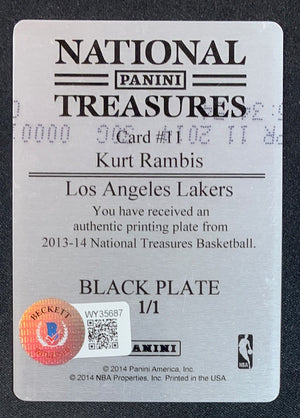 Kurt Rambis 2013 Panini National Treasures Signed Printing Plate Auto Beckett 1/1-Powers Sports Memorabilia