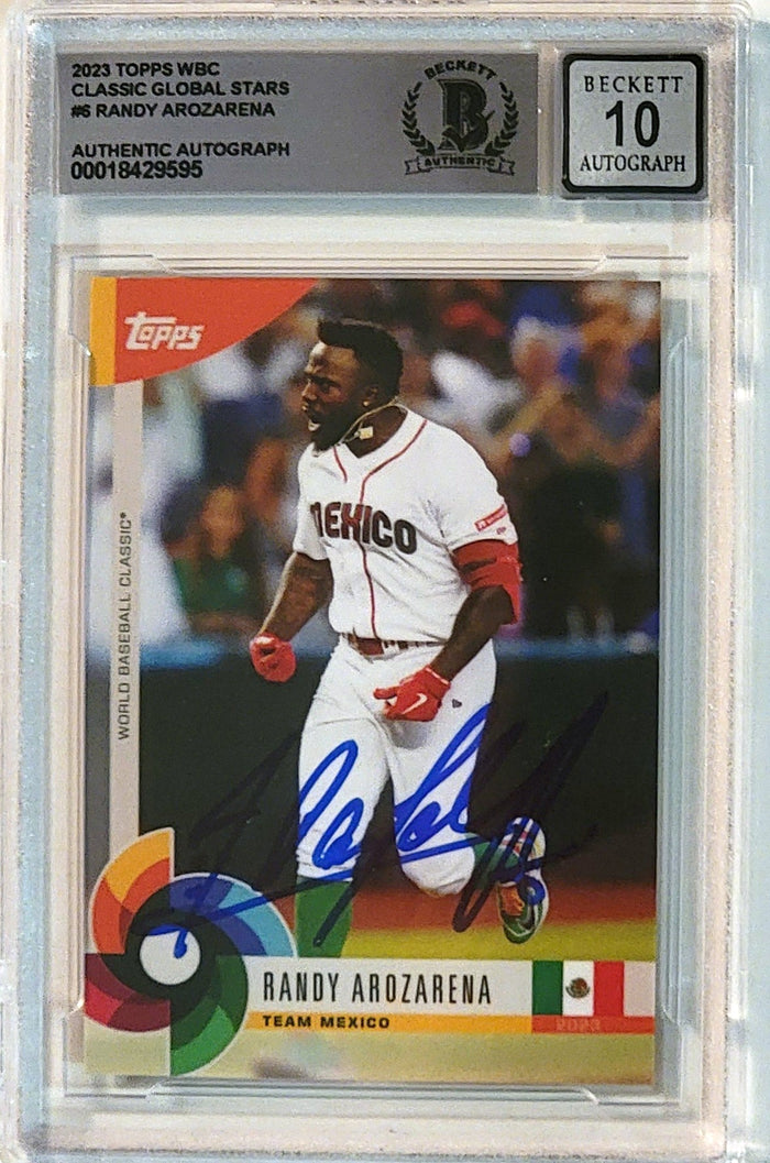 Randy Arozarena Signed Topps 2023 WBC Mexico #6 Card Beckett Graded AUTO 10-Powers Sports Memorabilia