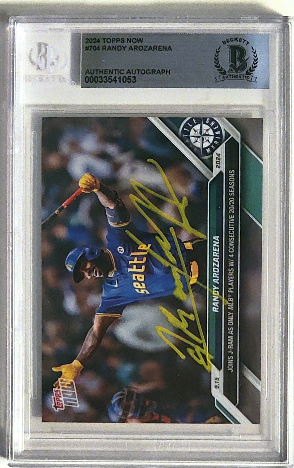 Randy Arozarena Signed Seattle Mariners 2024 Topps Now Card #704 - Beckett-Powers Sports Memorabilia