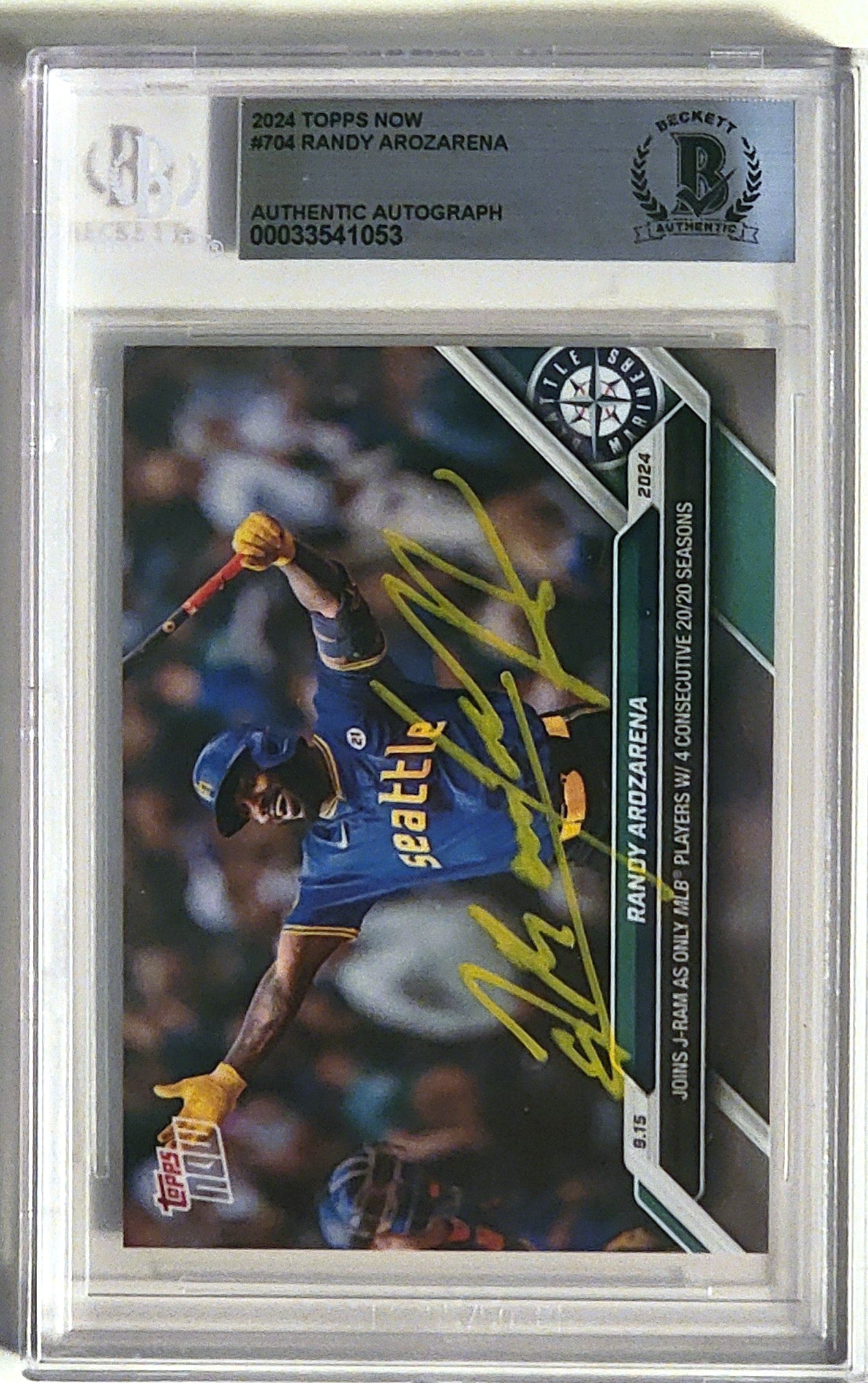 Randy Arozarena Signed Seattle Mariners 2024 Topps Now Card #704 - Beckett-Powers Sports Memorabilia