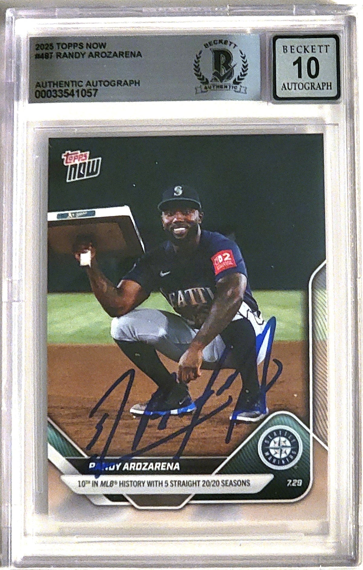 Randy Arozarena Signed Seattle Mariners 2025 Topps Now Card #487 Beckett AUTO 10-Powers Sports Memorabilia