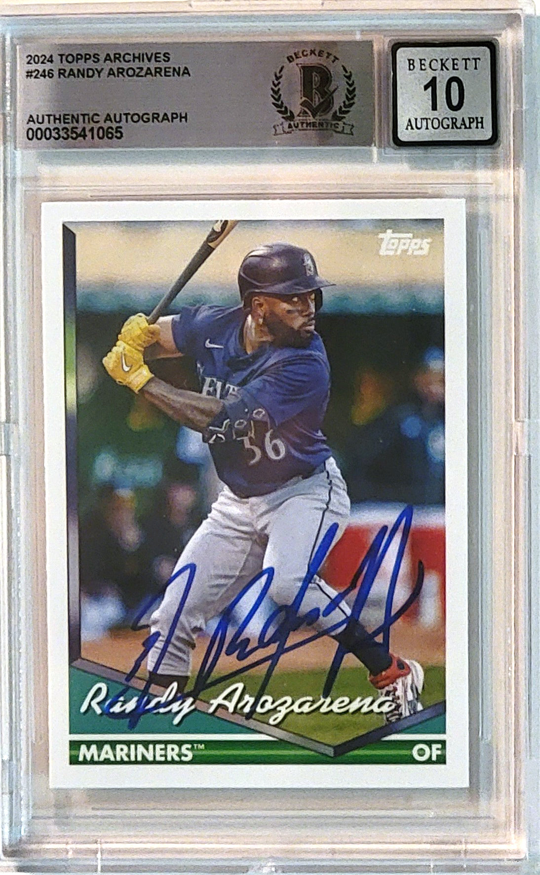 Randy Arozarena Signed Seattle Mariners 2024 Topps Archives Card #246 Beckett AUTO 10-Powers Sports Memorabilia
