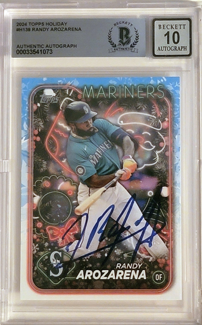 Randy Arozarena Signed Seattle Mariners 2024 Topps Holiday Card #H138 Beckett AUTO 10-Powers Sports Memorabilia