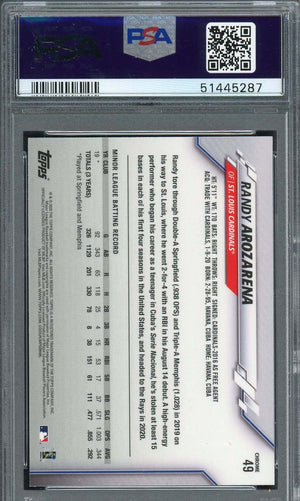 Randy Arozarena 2020 Topps Chrome Prism Refractor Rookie Card #49 Graded PSA 9-Powers Sports Memorabilia