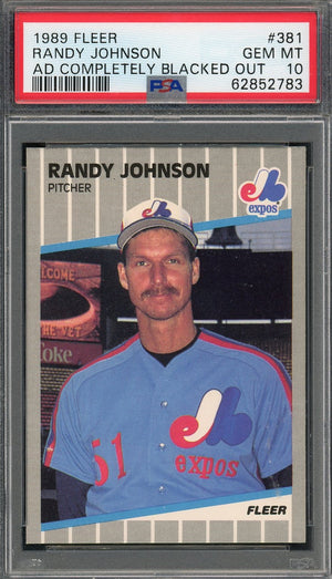 Randy Johnson 1989 Fleer Ad Blacked Out Baseball Rookie Card #381 Graded PSA 10-Powers Sports Memorabilia