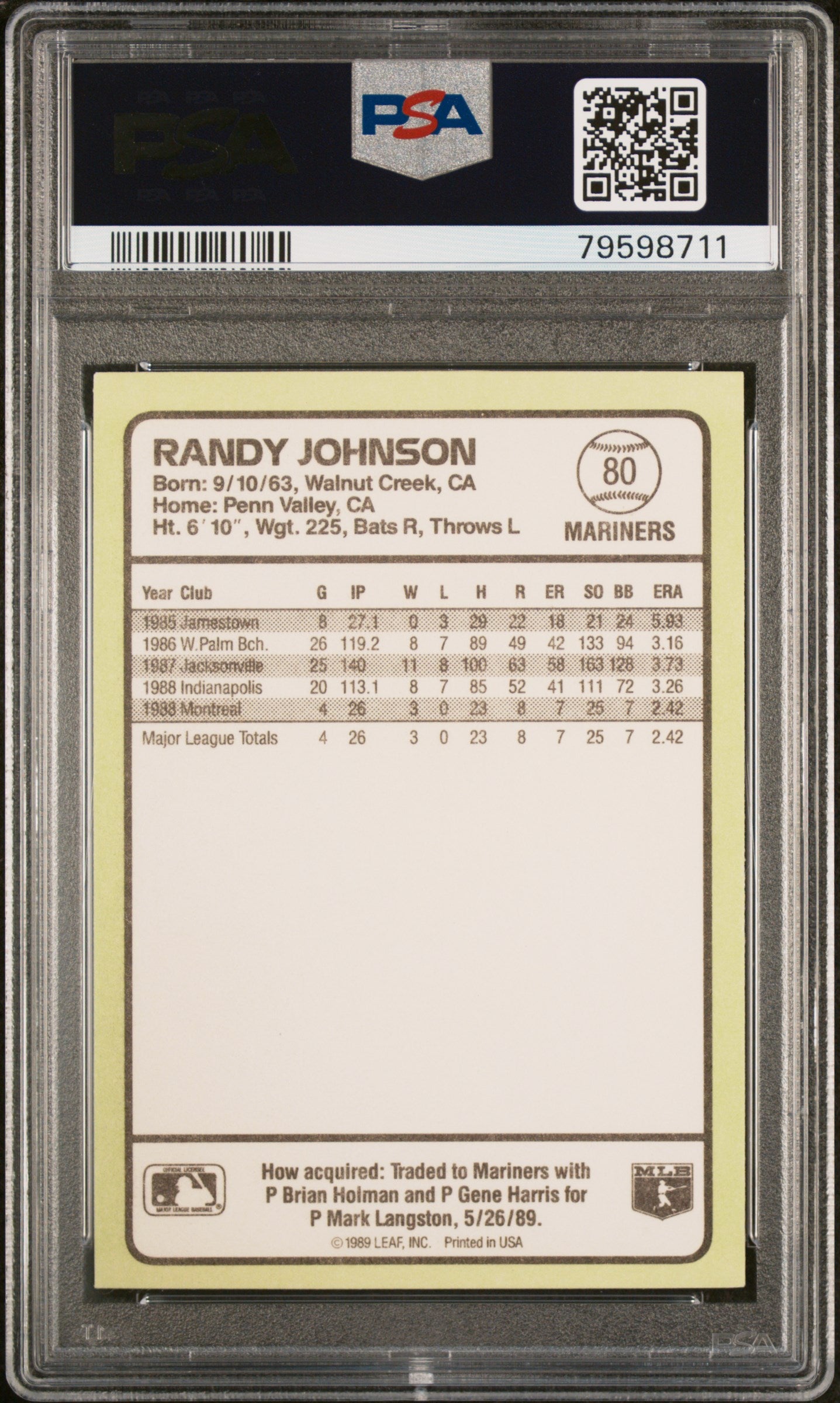 Randy Johnson 1989 Donruss Baseballs Best Rookie Card #80 Graded PSA 10-Powers Sports Memorabilia