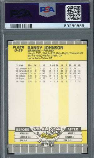 Randy Johnson 1989 Fleer Update Baseball Rookie Card RC #U-59 Graded PSA 8-Powers Sports Memorabilia