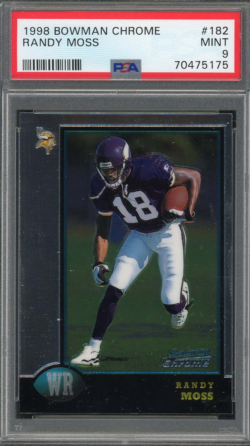 Randy Moss 1998 Bowman Chrome Football Rookie Card RC #182 Graded PSA 9-Powers Sports Memorabilia