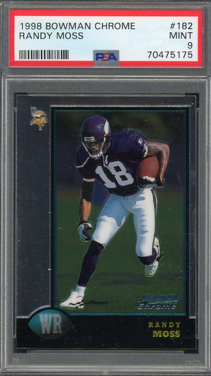 Randy Moss 1998 Bowman Chrome Football Rookie Card RC #182 Graded PSA 9-Powers Sports Memorabilia