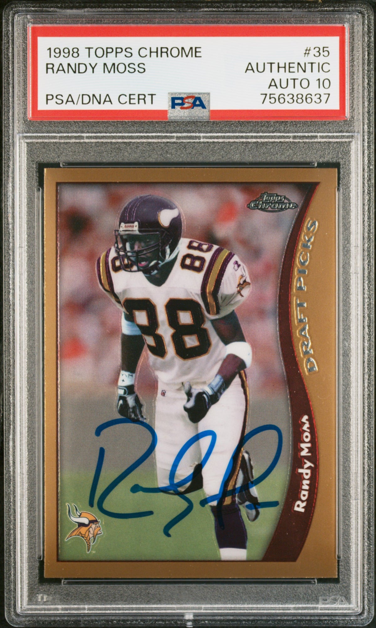Randy Moss 1998 Topps Chrome Signed Rookie Card #35 Auto Graded PSA 10 75638637-Powers Sports Memorabilia