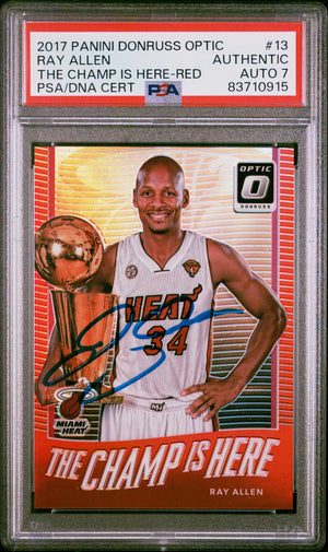 Ray Allen 2017 Panini Donruss Optic Red Signed Card #13 Auto Graded PSA 7 91/99-Powers Sports Memorabilia