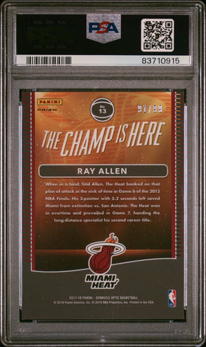 Ray Allen 2017 Panini Donruss Optic Red Signed Card #13 Auto Graded PSA 7 91/99-Powers Sports Memorabilia