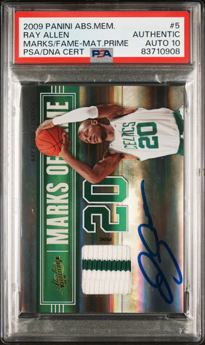 Ray Allen 2009 Panini Absolute Game Patch Signed Card #5 Auto Graded PSA 10 4/10-Powers Sports Memorabilia