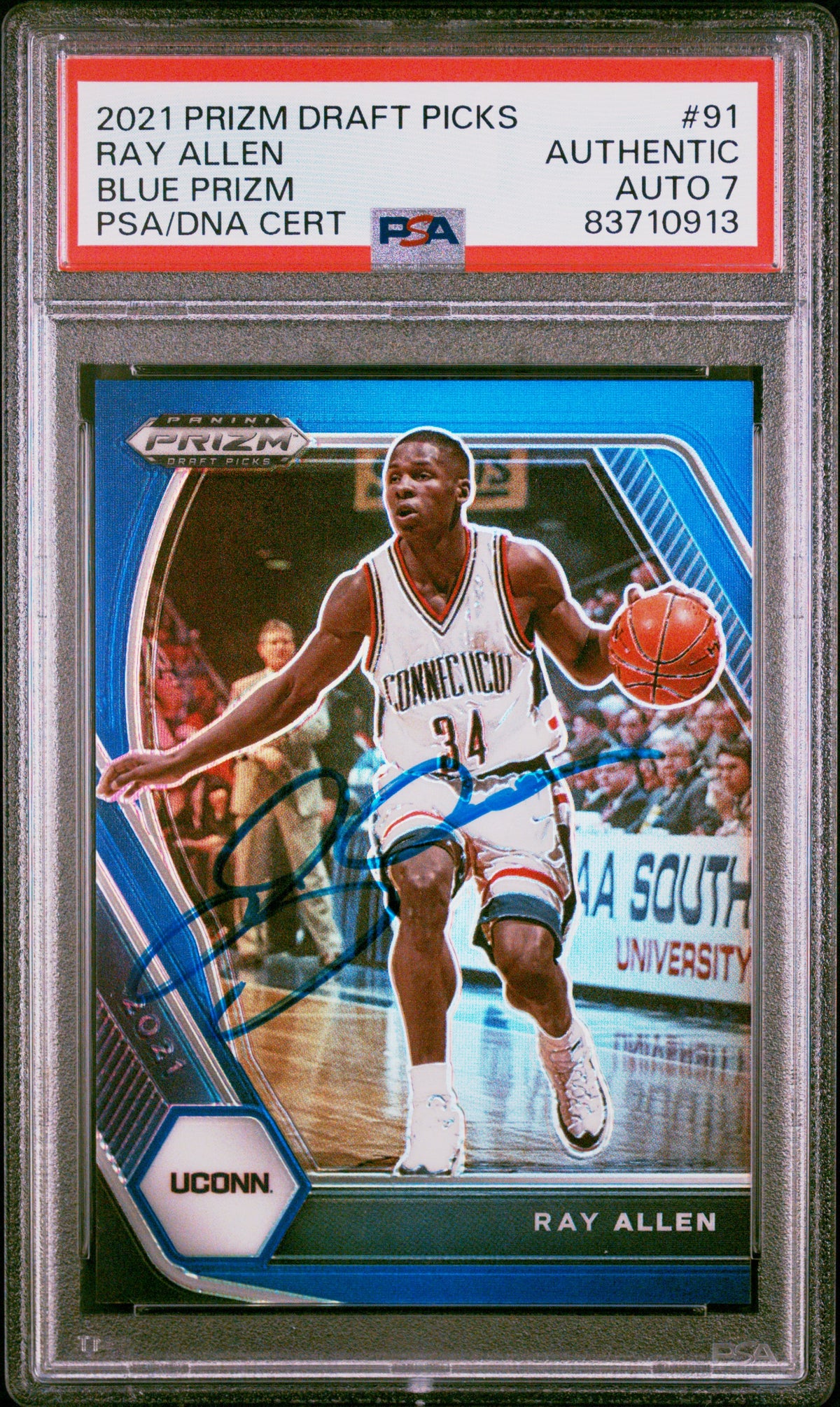 Ray Allen 2021 Panini Prizm DP Blue Signed Card #91 Auto Graded PSA 7 31/199-Powers Sports Memorabilia