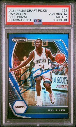Ray Allen 2021 Panini Prizm DP Blue Signed Card #91 Auto Graded PSA 7 31/199-Powers Sports Memorabilia