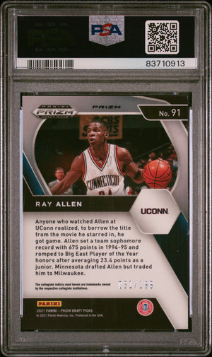 Ray Allen 2021 Panini Prizm DP Blue Signed Card #91 Auto Graded PSA 7 31/199-Powers Sports Memorabilia
