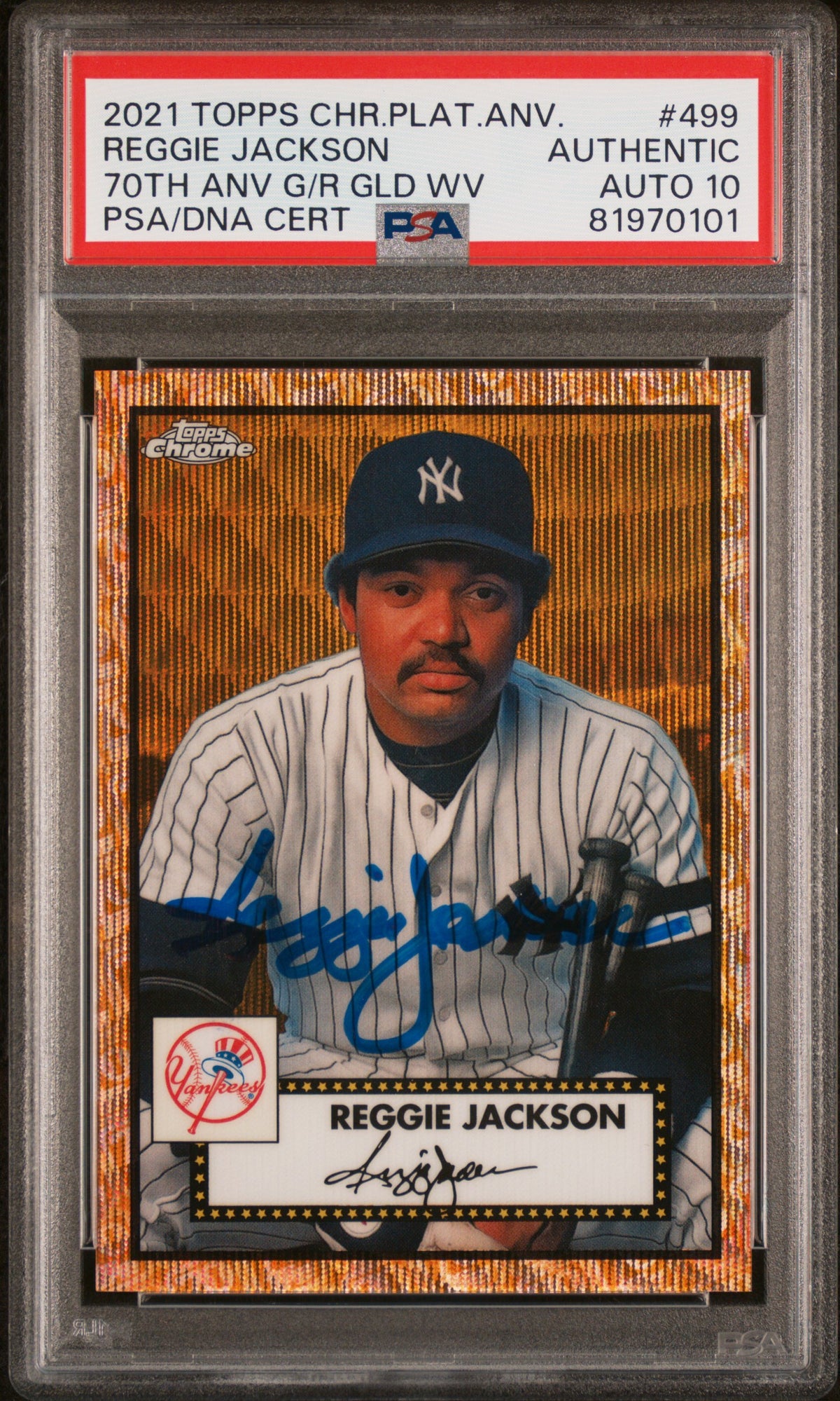 Reggie Jackson 2021 Topps Chrome Gold Signed Card #499 Auto Graded PSA 10 23/50-Powers Sports Memorabilia