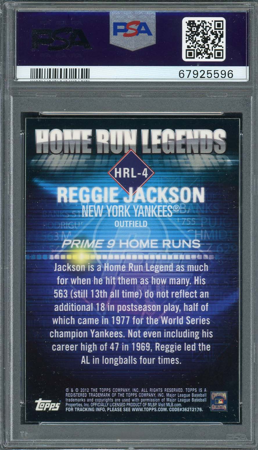 Reggie Jackson 2012 Topps Prime 9 Home Run Legends Card HRL-4 Graded PSA 10-Powers Sports Memorabilia