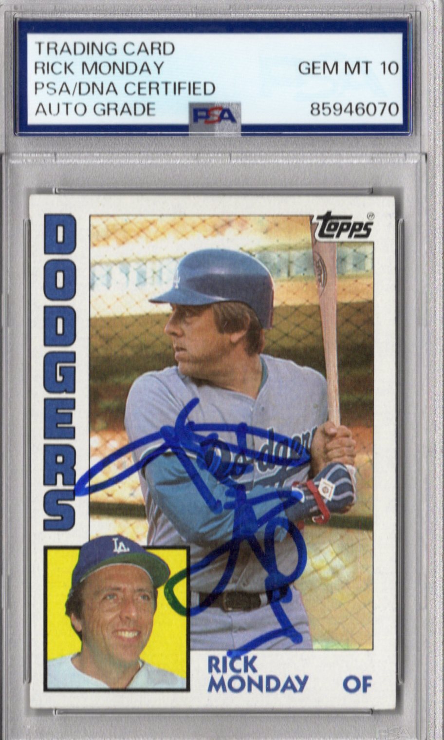 Rick Monday Signed Los Angeles Dodgers 1984 Topps #274 Card Psa AUTO GRADE GEM MT 10-Powers Sports Memorabilia